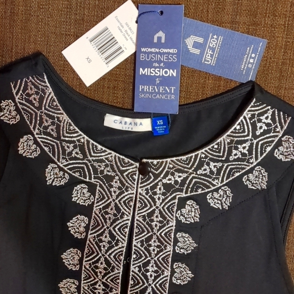 CABANA LIFE Black Metallic Sleeveless/Embroidery halter Neckline Dress NWT - Picture 3 of 8